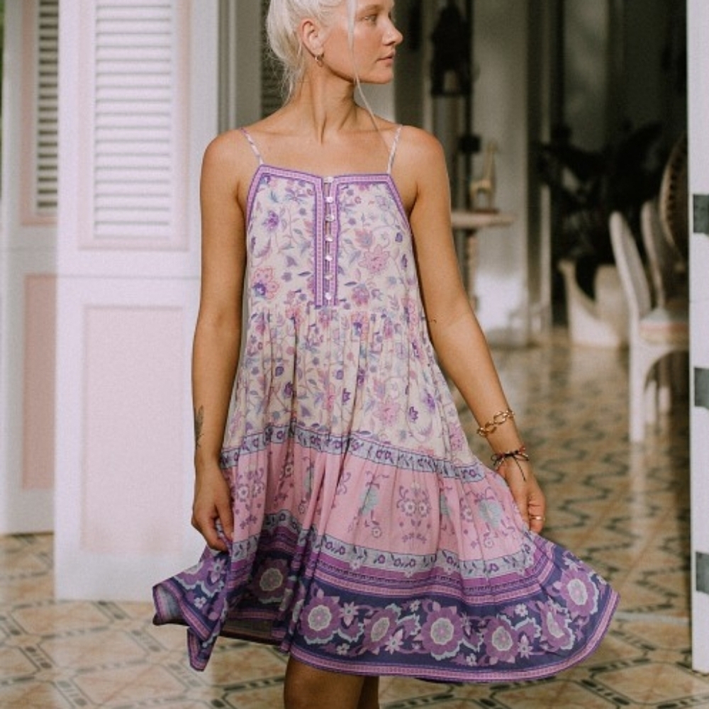 Spell Portobello Road Strappy Mini Dress in Lavender size M